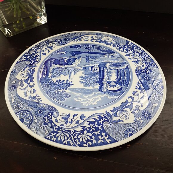 Vintage Spode Italian Blue & White Cake Plate - Elegant Serving Platter - Picture 5 of 11